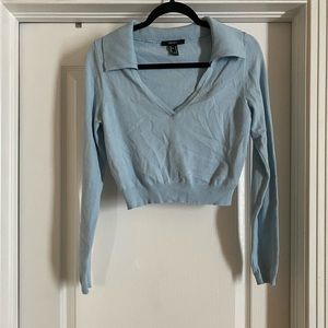Forever 21 baby blue cropped collared stretchy sweater top size medium